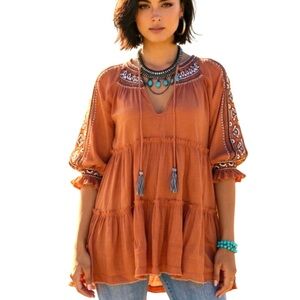 Free People Dream Weaver Tunic Top Terracotta Orange XS